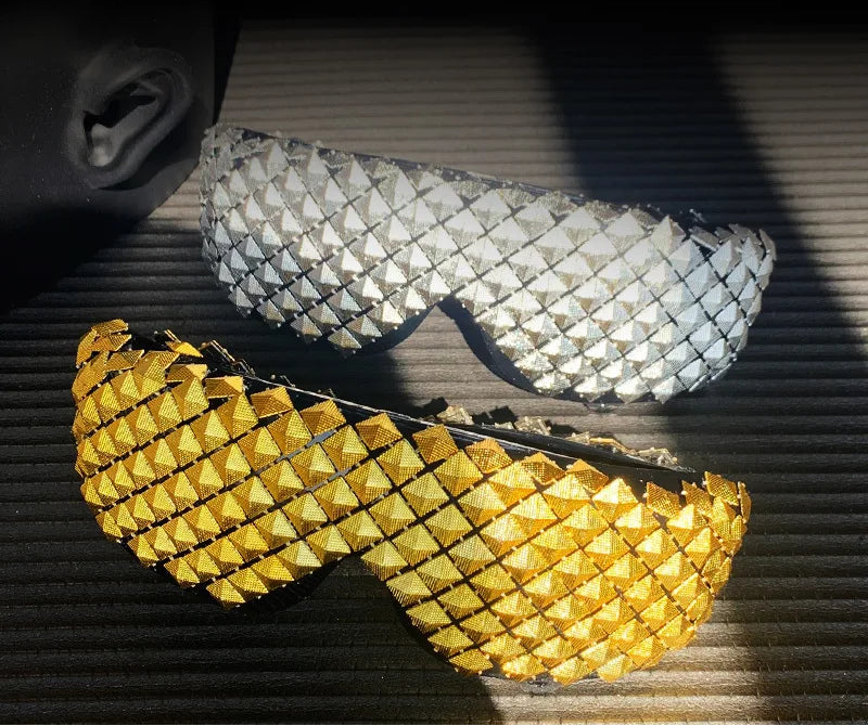 Cyber Studded Shield Sunglasses (gold-diamonds)
