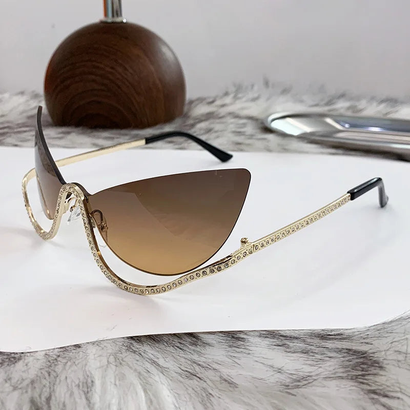 Frameless Cat-Eye Sunglasses with Diamonds for Women