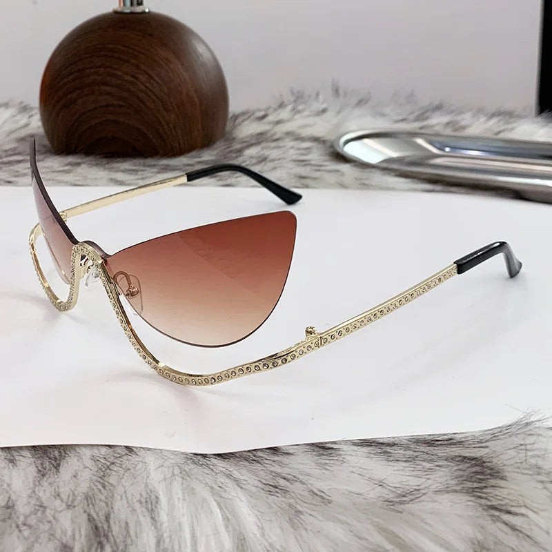 Frameless Cat-Eye Sunglasses with Diamonds for Women