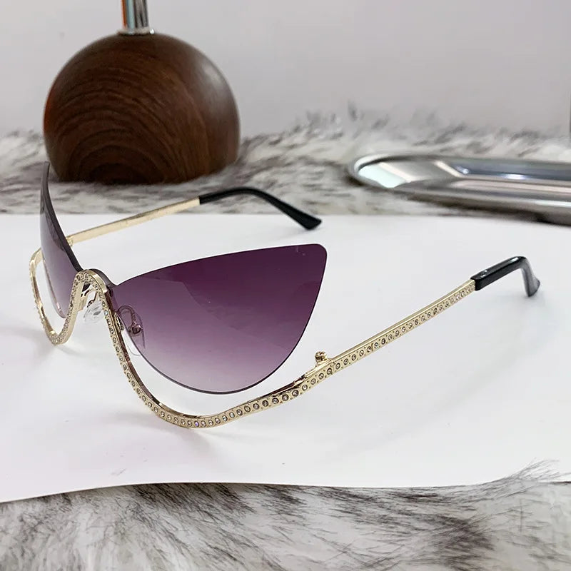 Frameless Cat-Eye Sunglasses with Diamonds for Women