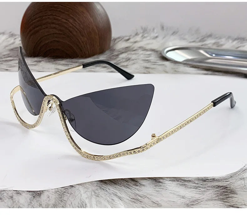 Frameless Cat-Eye Sunglasses with Diamonds for Women